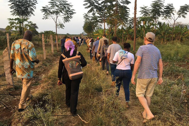 Agroecology practitioners share views and experiences during an international learning exchange in early 2020 at Amrita Bhoomi Learning Centre. Image by Anna Lappé for Mongabay.